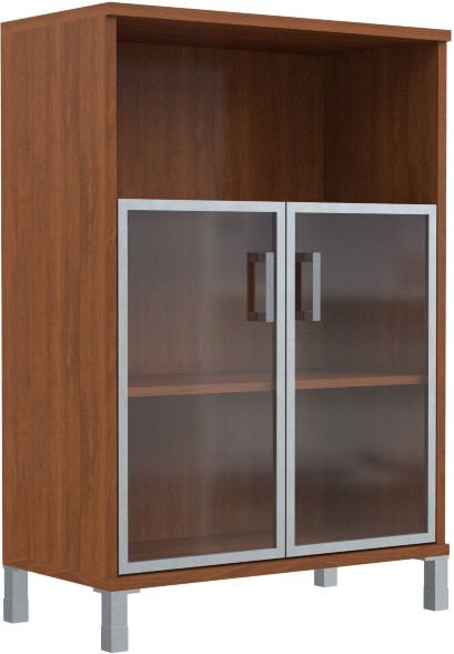 Шкаф средний с малыми стеклянными дверьми в AL-рамке B 420.4 Орех Гарда 900х450х1286